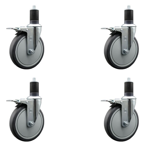 Service Caster 6'' Thermoplastic Rubber Swivel 1-5/8'' Expanding Stem Caster Set Total Lock Brake, 4PK SCC-EXTTL20S614-TPRB-158-4 - main